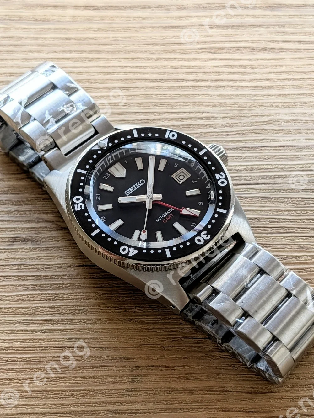 Seiko Men's Automatic 62mas GMT Stainless Steel Mod Watch Black Sapphire 24jewel